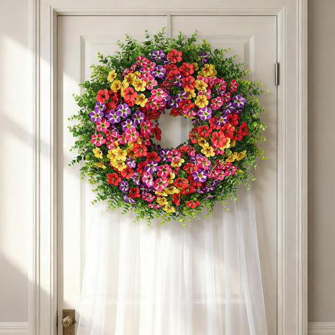 VIERENA mixed-color morning glory wreath for versatile seasonal decor options.