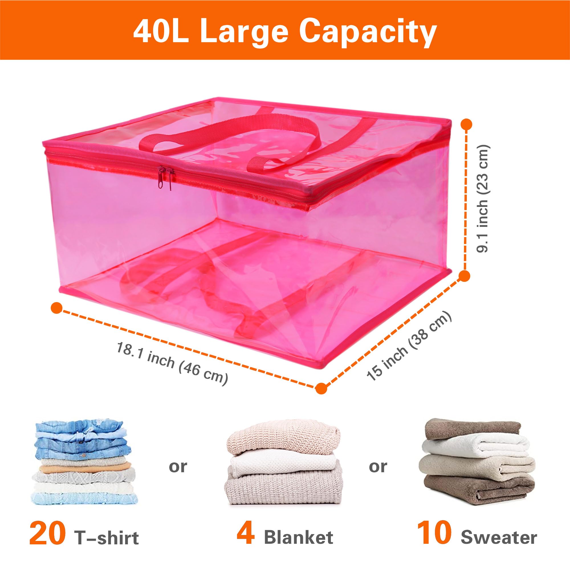 Vieshful three-pack transparent storage totes ideal for blankets and bedding.