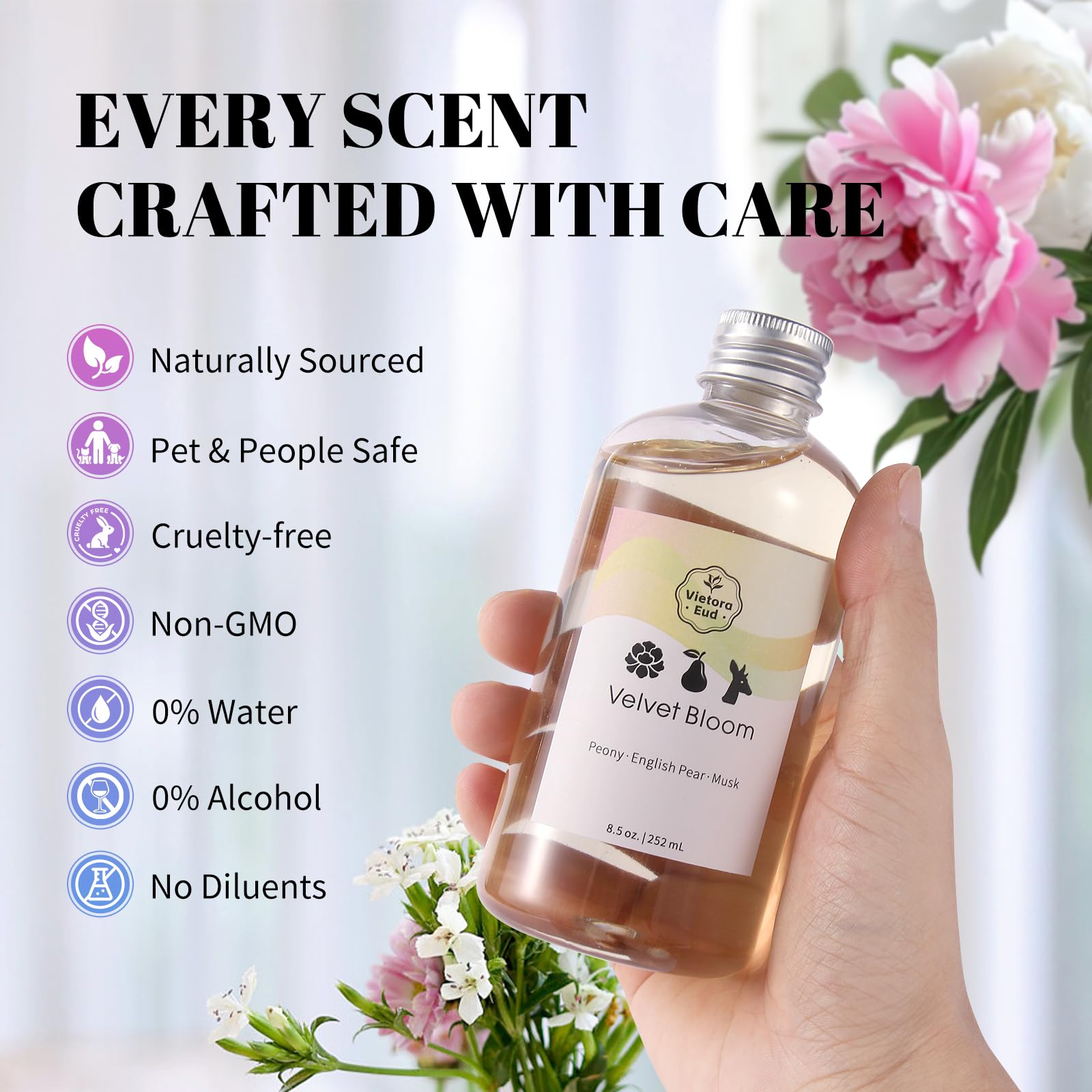 Vietora Eud gentle scent designed for sensitive noses in a close-up shot.