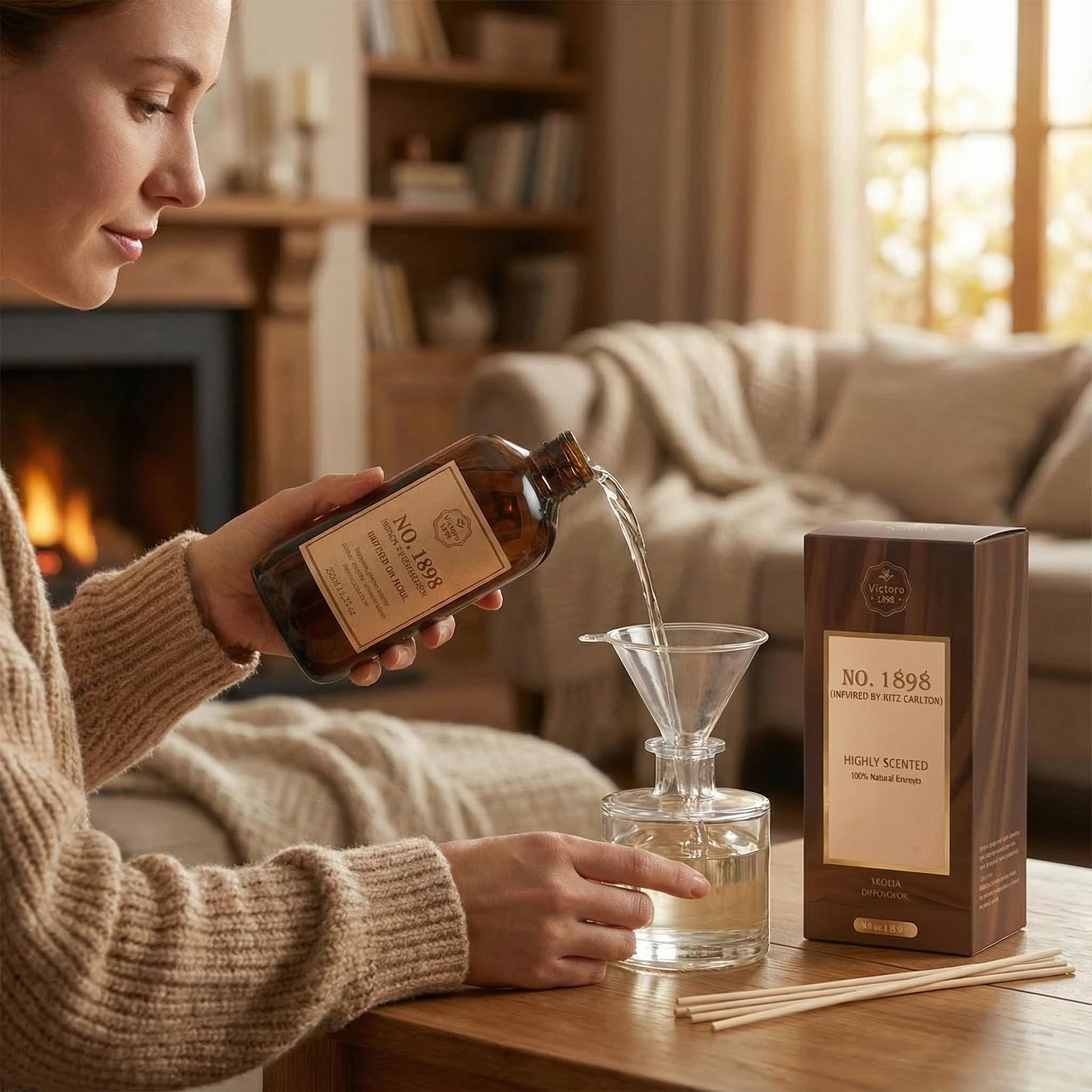 Vietora Eud Ritz-inspired aroma bottle close-up for hotel-grade ambiance.