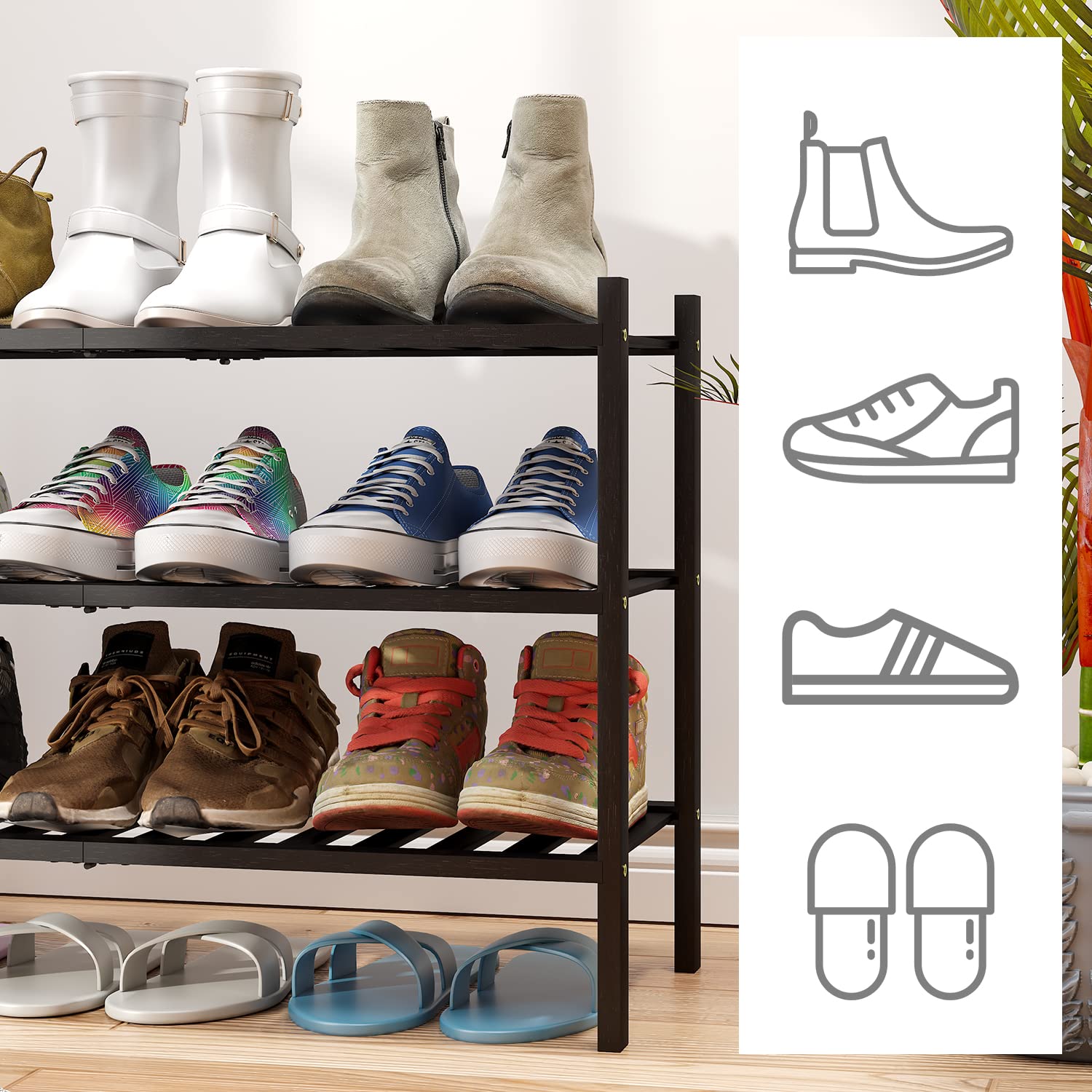 Viewcare 3-tier bamboo rack side view showing compact hallway storage
