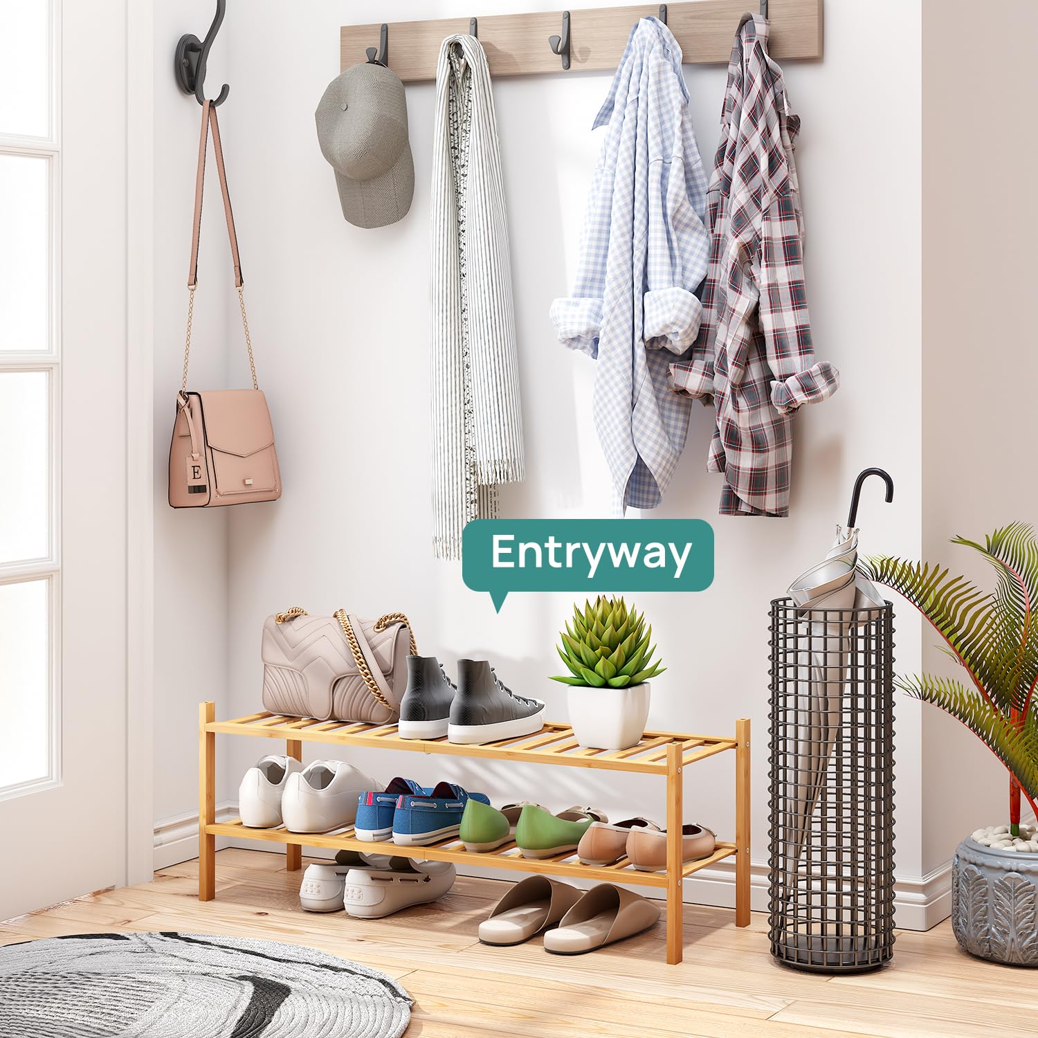 Viewcare bamboo shoe rack with stackable design saves space and adapts