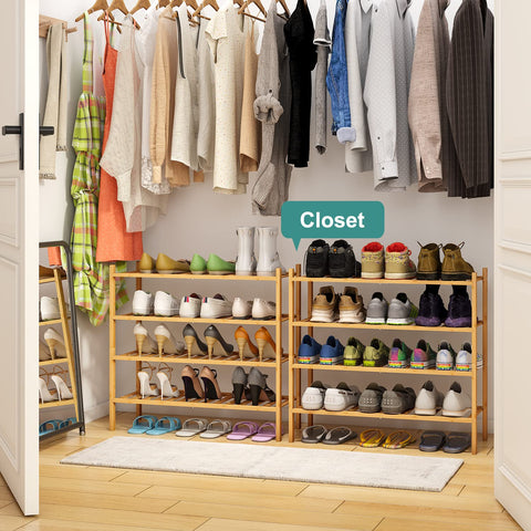 Viewcare bamboo shoe rack close-up highlights durable, natural bamboo and smooth finish.
