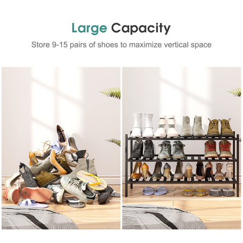 Viewcare bamboo shoe rack side view highlighting compact storage