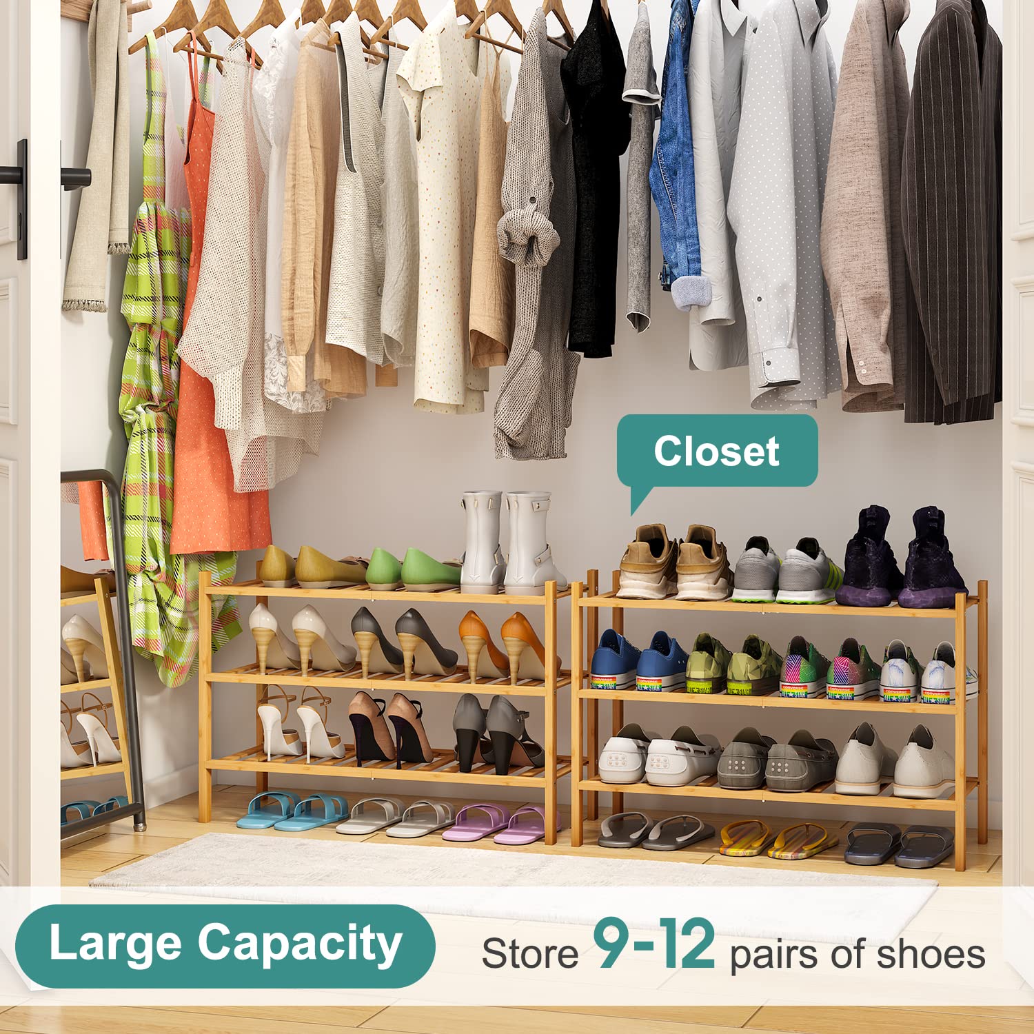 Viewcare bamboo wood shoe rack with sturdy design ready for daily wear storage.