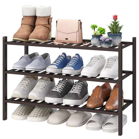 Viewcare 3-tier bamboo shoe rack front view keeps shoes tidy and accessible