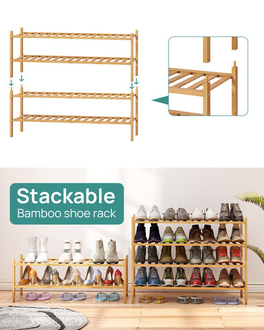 Viewcare shoe rack in hallway complements decor with natural bamboo finish