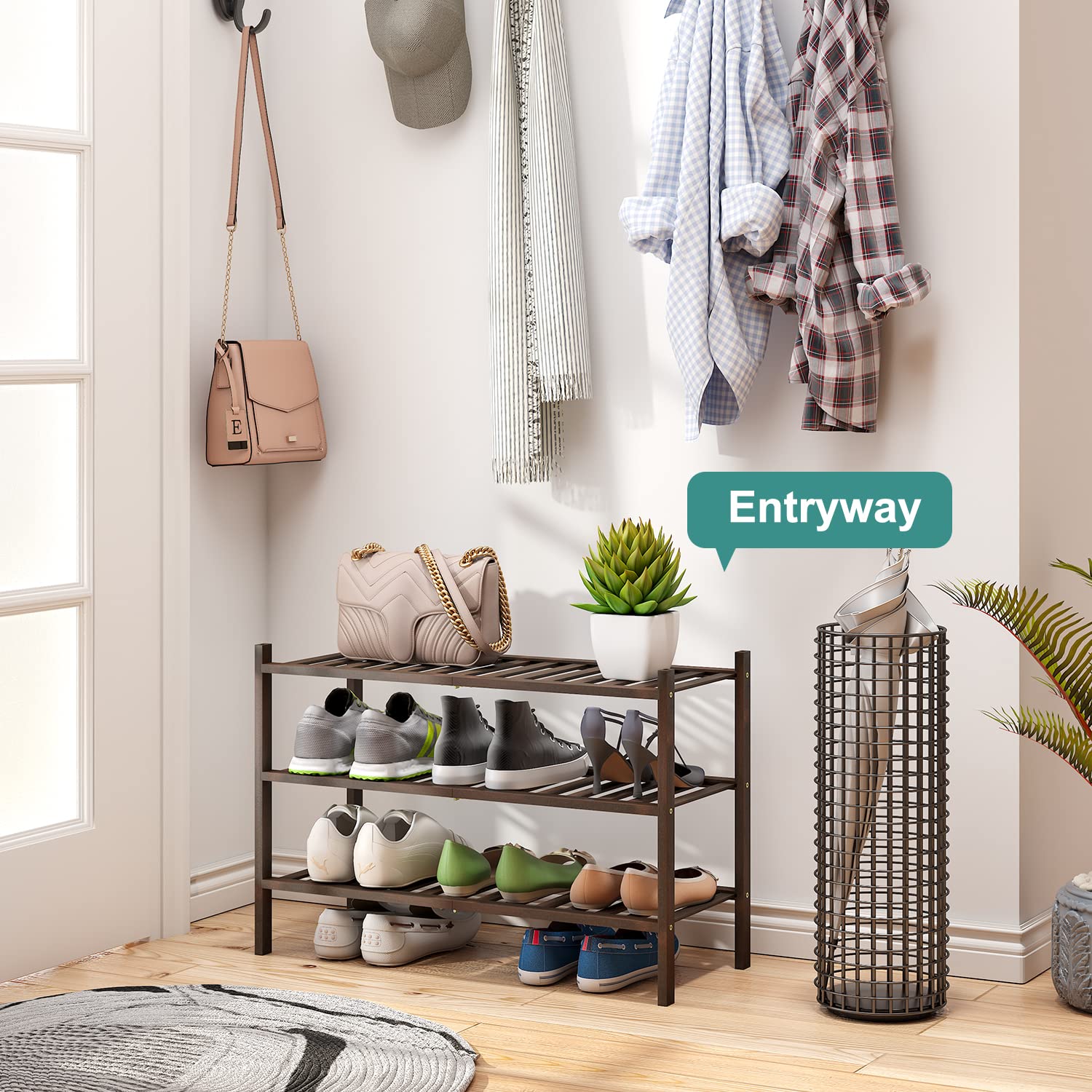 Viewcare shoe rack stackable design side view shows modular storage options