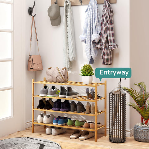 Viewcare bamboo shoe rack demonstrates stackable design to grow with your collection