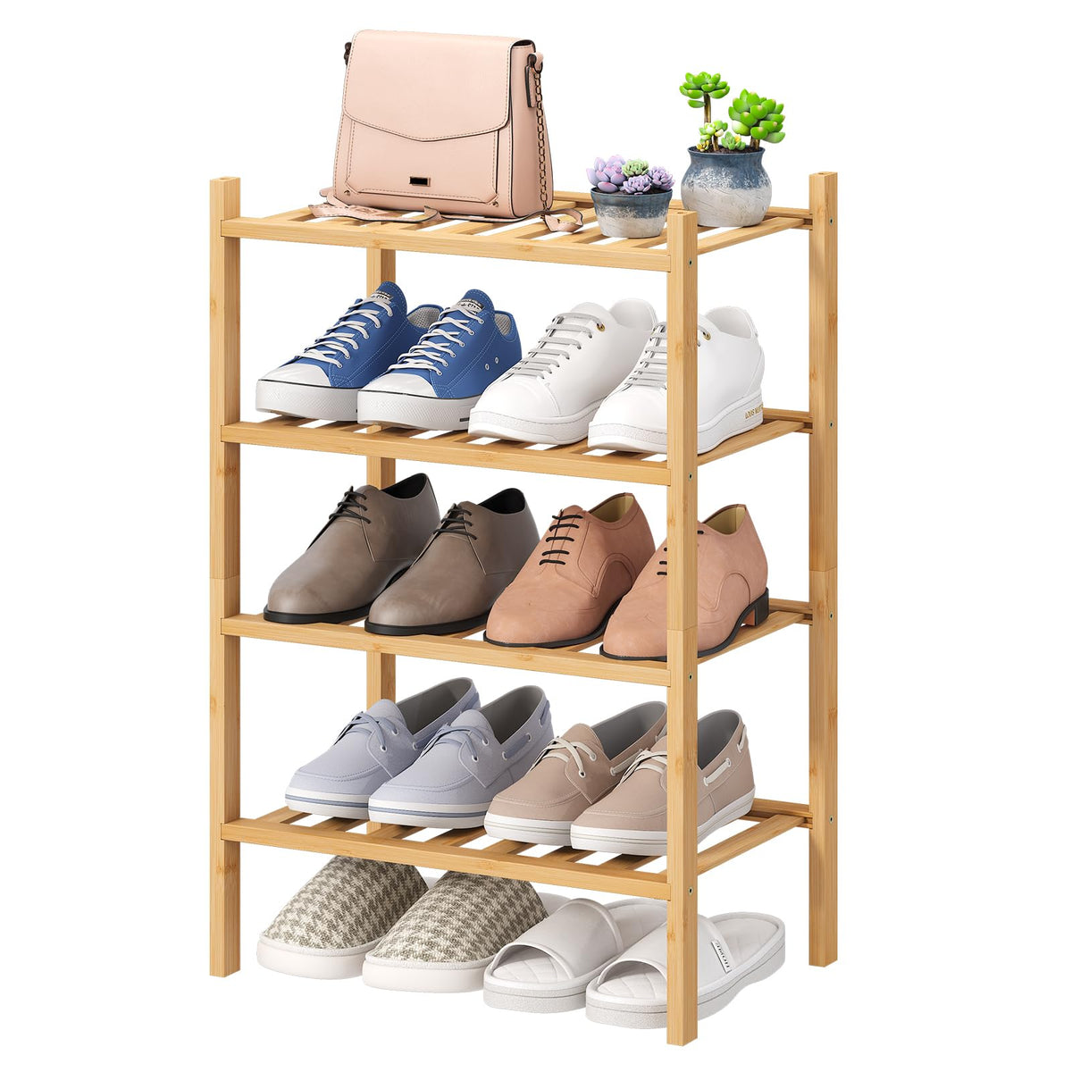 Viewcare small shoe rack on an entryway shelf, saving space and organizing pairs.
