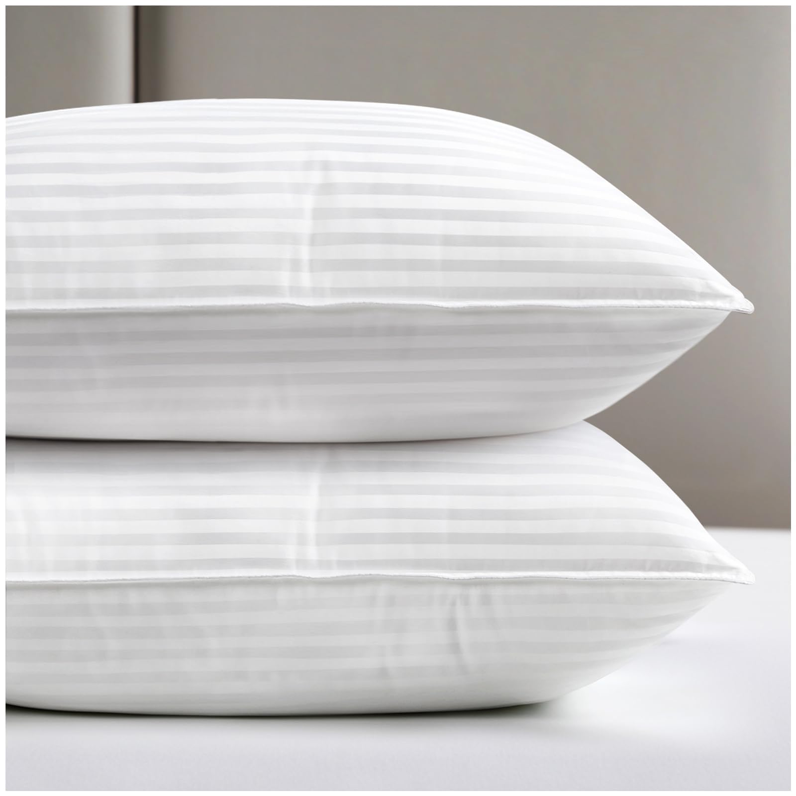 Viewstar bed pillows queen 2-pack on bed with striped design for hotel-style comfort