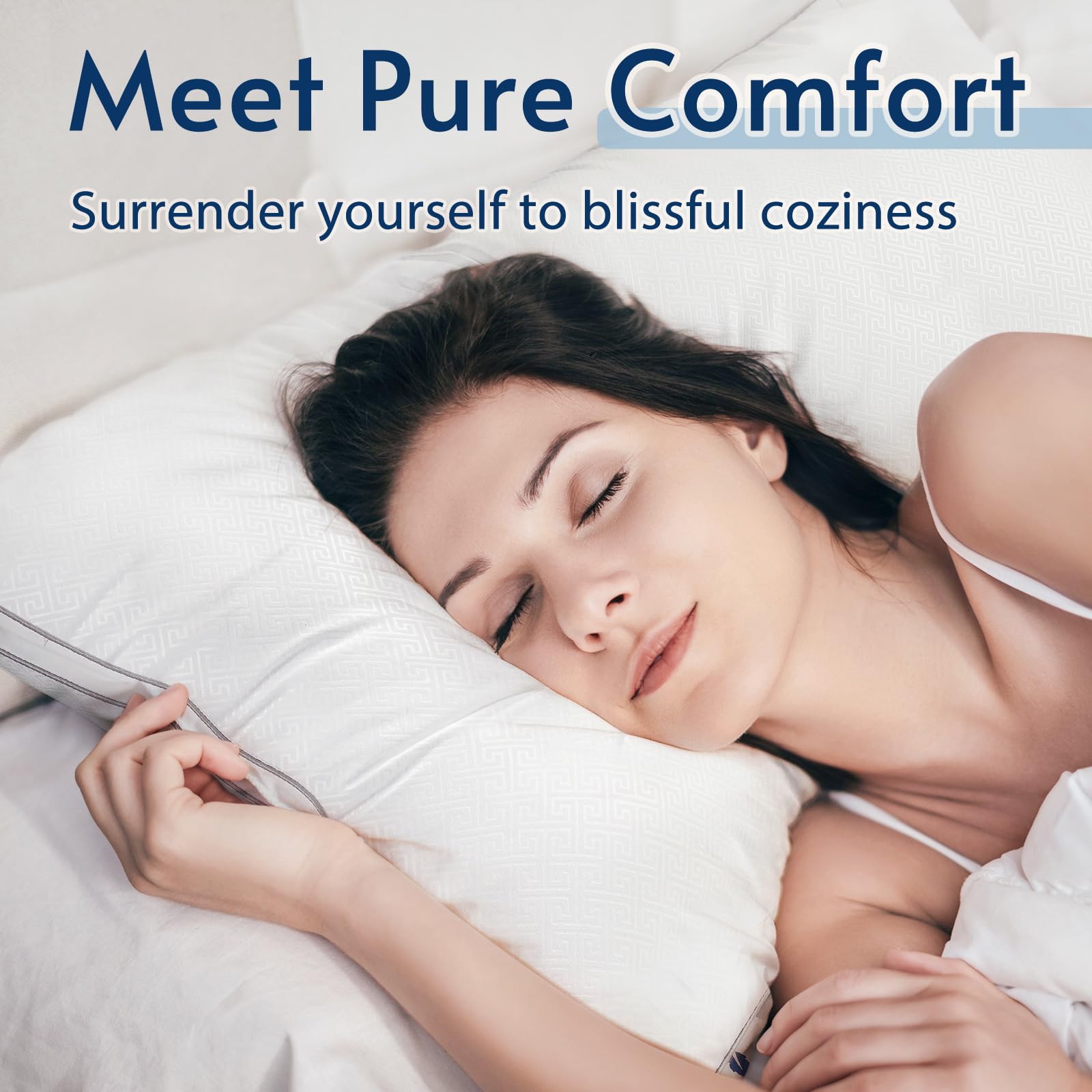Viewstar gusseted pillow closeup shows structured support and resilient fill