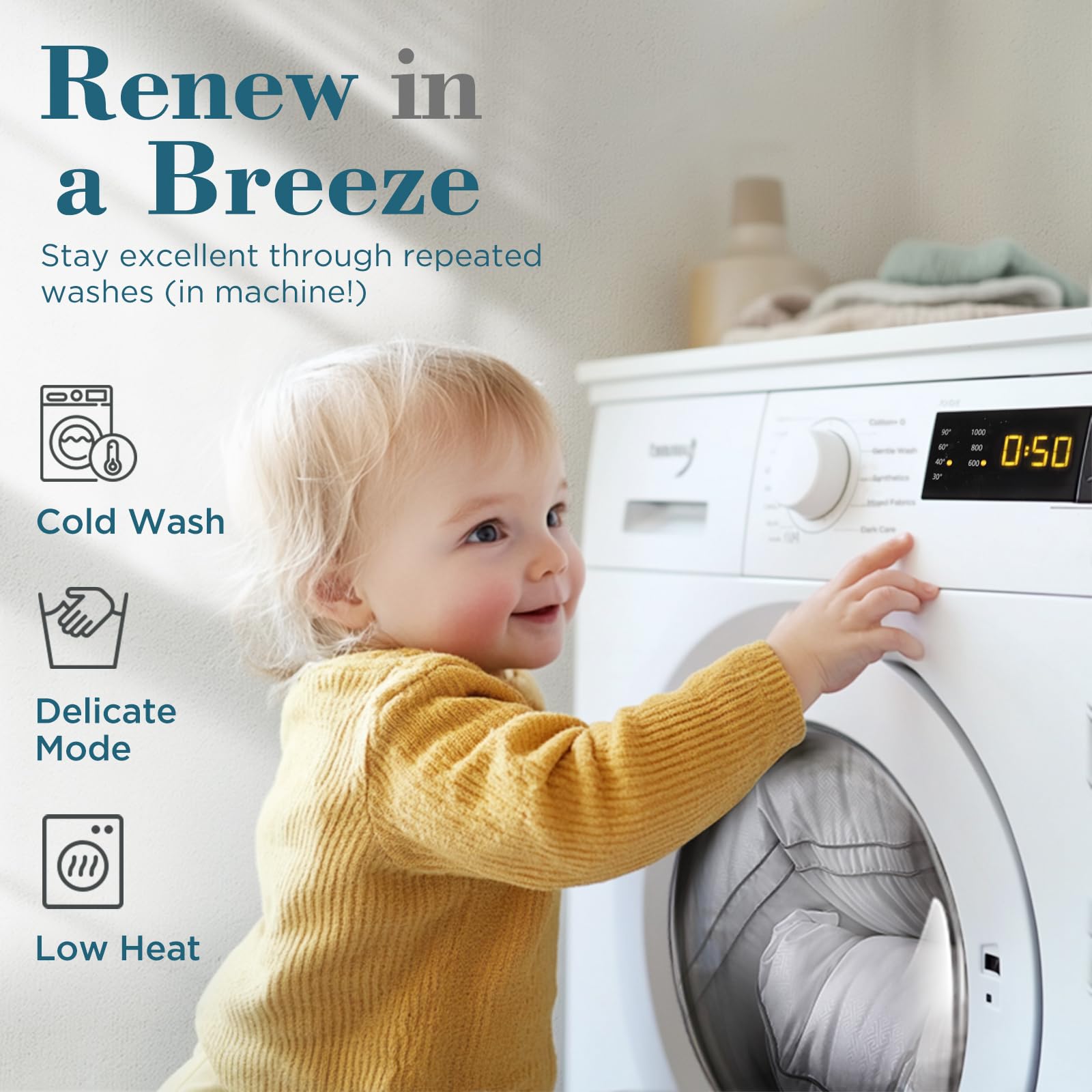 Viewstar easy-care pillow set is machine washable and dryer-friendly.