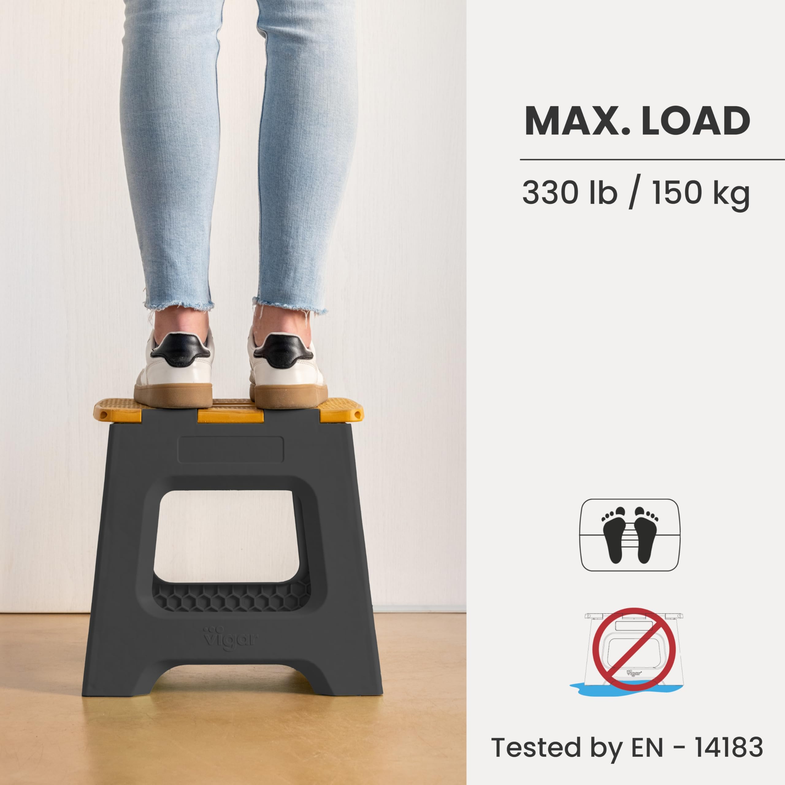 Vigar Foldable Stool with internal handles for easy transport.