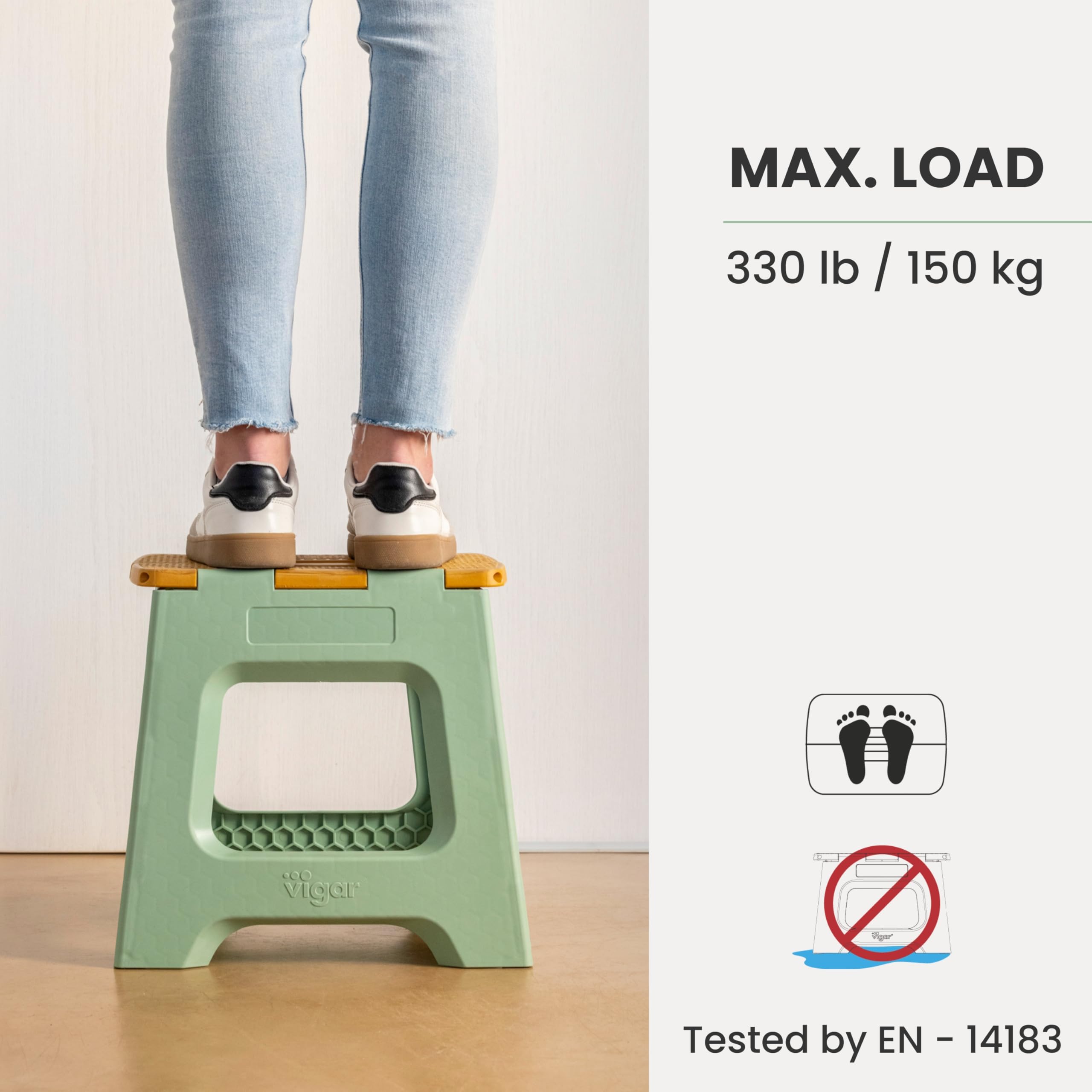 Anti-slip feet and textured base keep the stool steady.