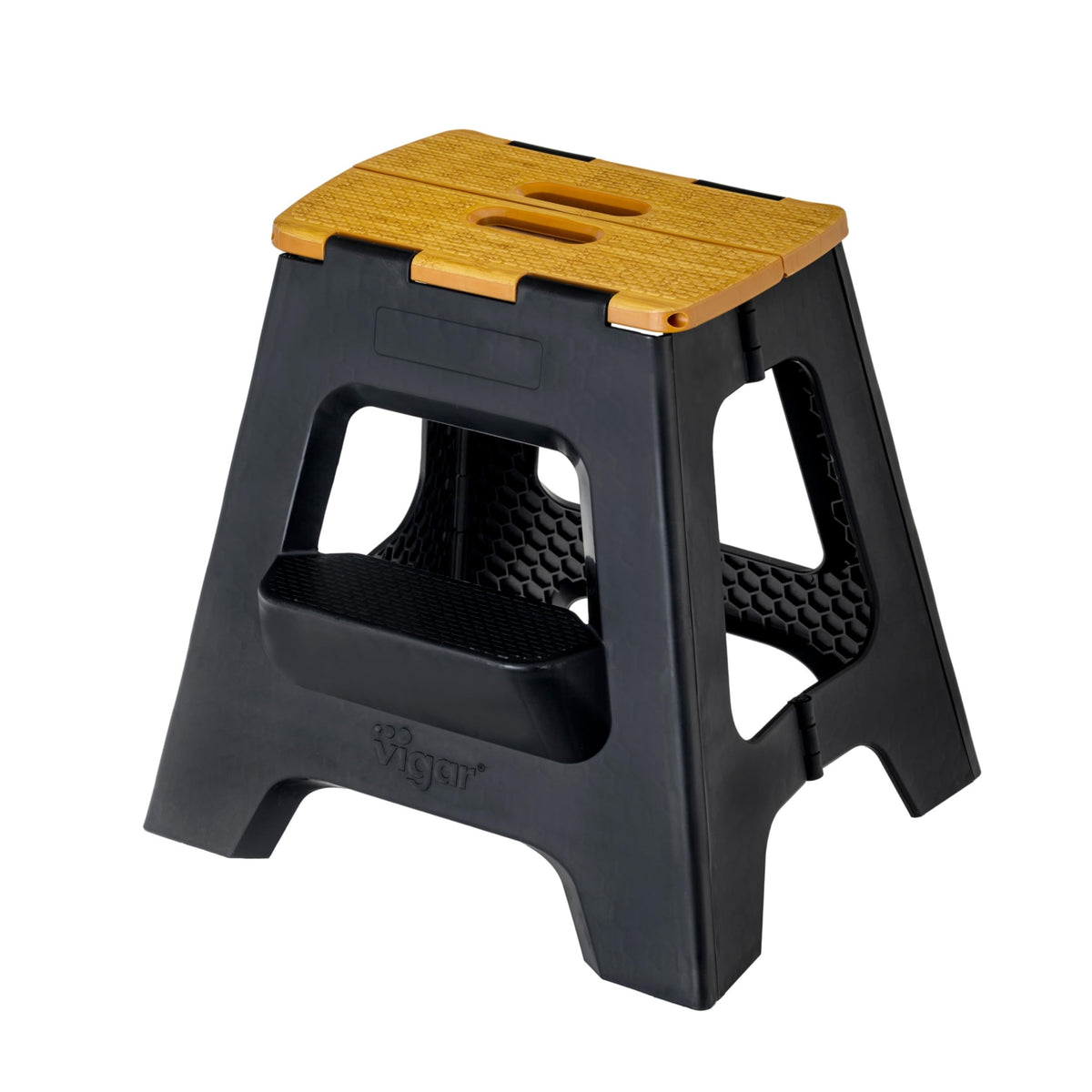 Vigar Compact Step Stool folded front view shows portable, space-saving design for tight spaces.