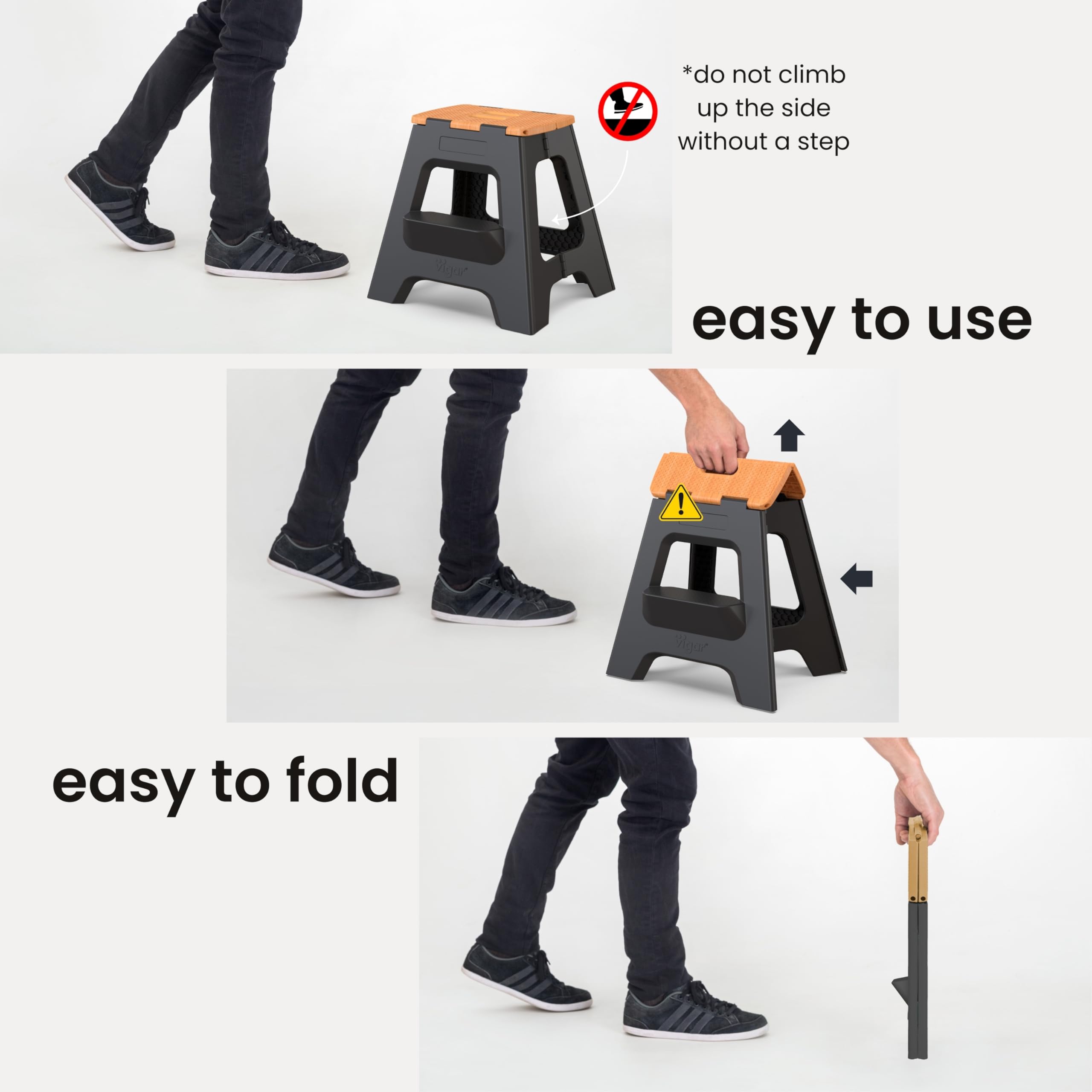 Vigar Compact Step Stool internal folding mechanism shown for easy transport and storage.