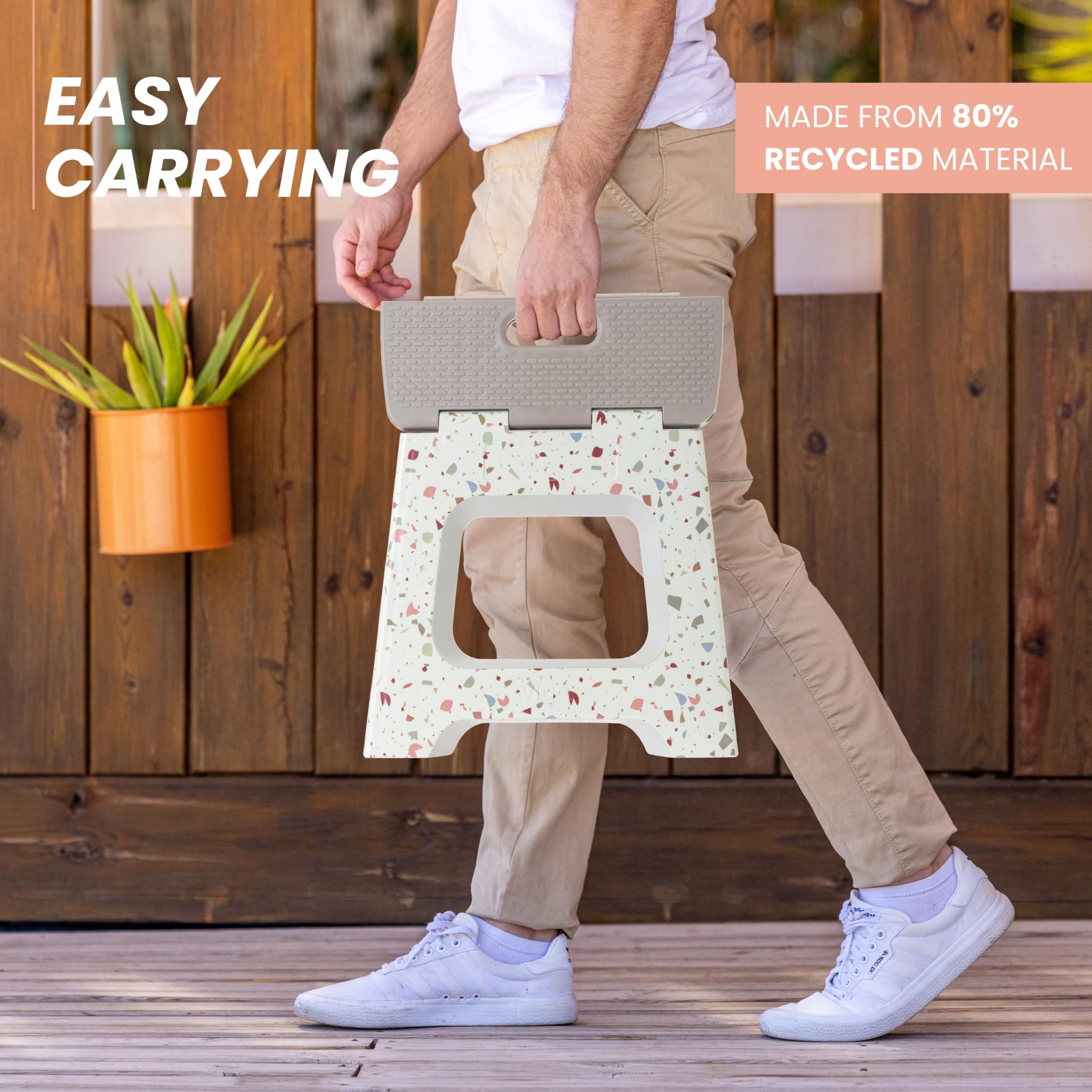 Vigar compact step stool grey terrazo pattern in bathroom setup