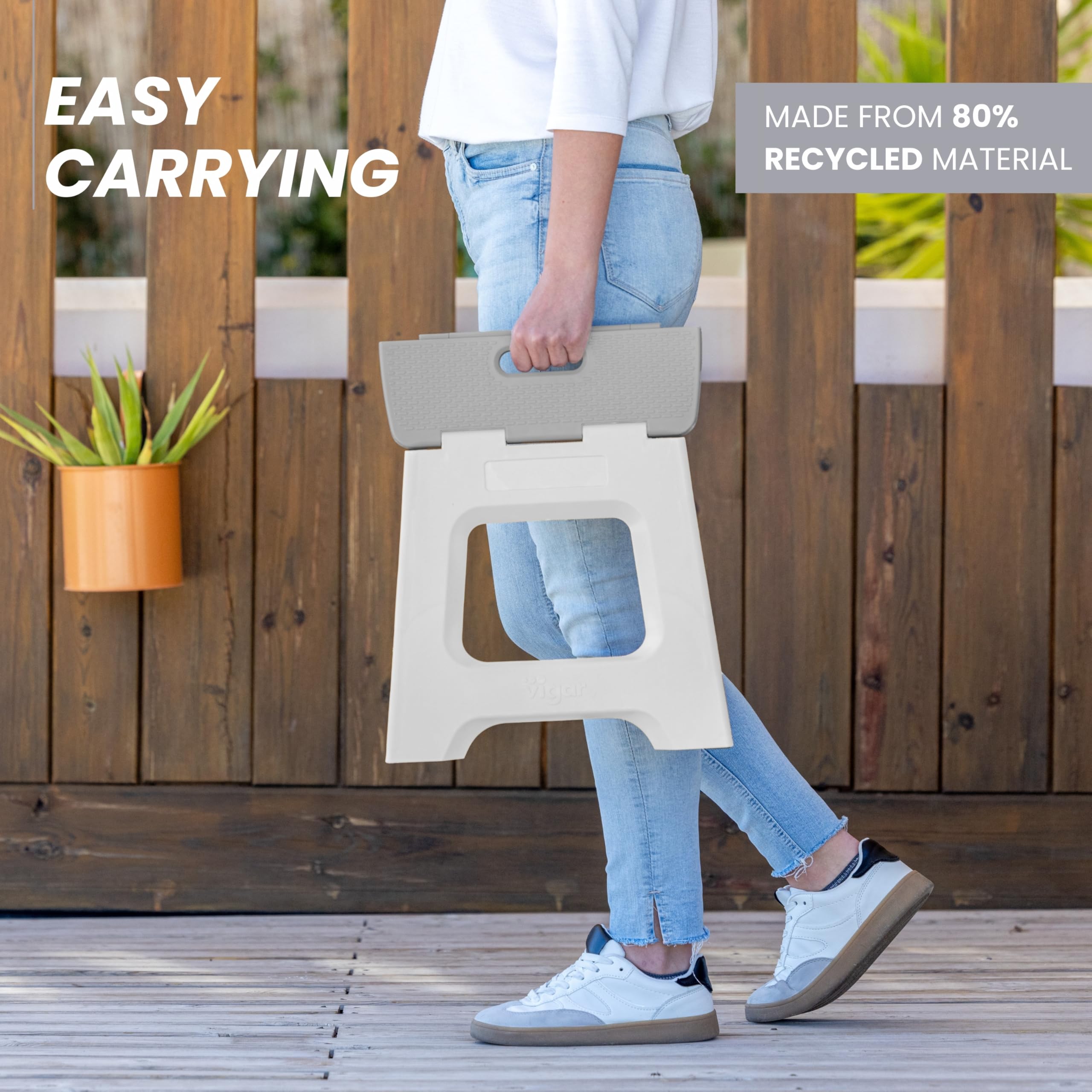 Bathroom or shower use with Vigar compact step stool.