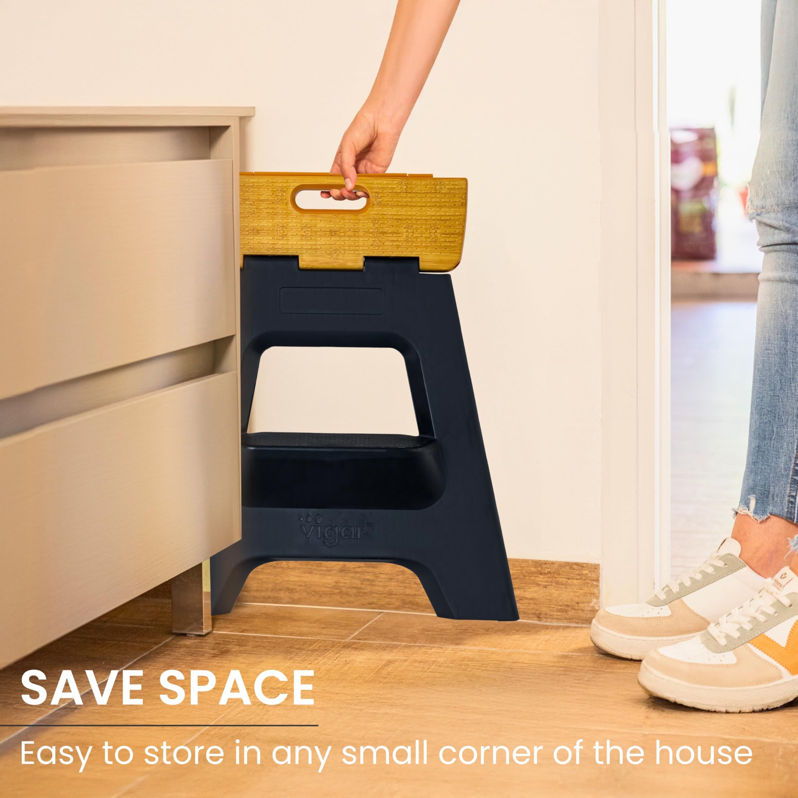Vigar Compact Step Stool textured base provides stable footing on various surfaces.