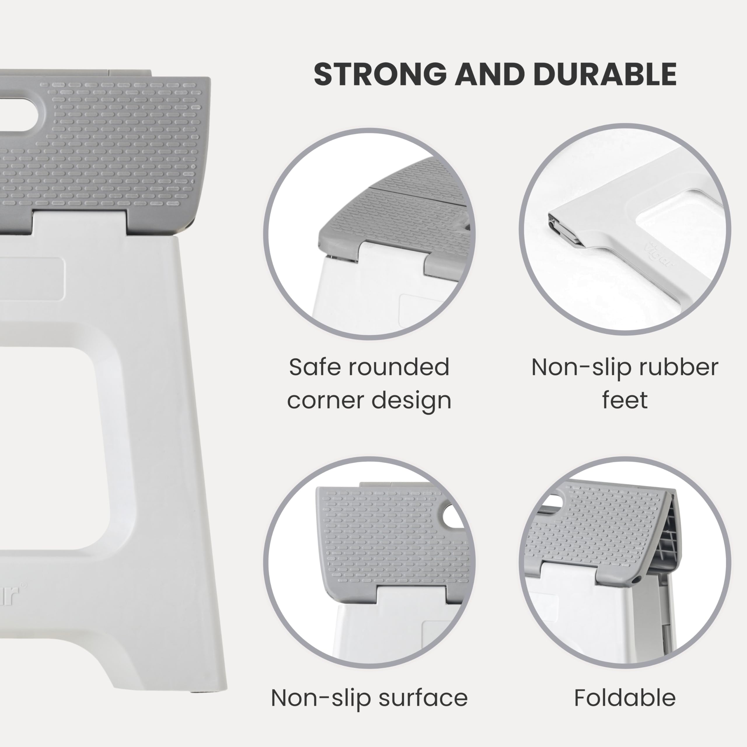 Vigar compact step stool with internal handle for easy carrying.