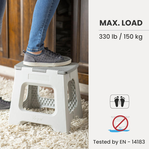 Vigar Foldable stool in bathroom serving as shower seat