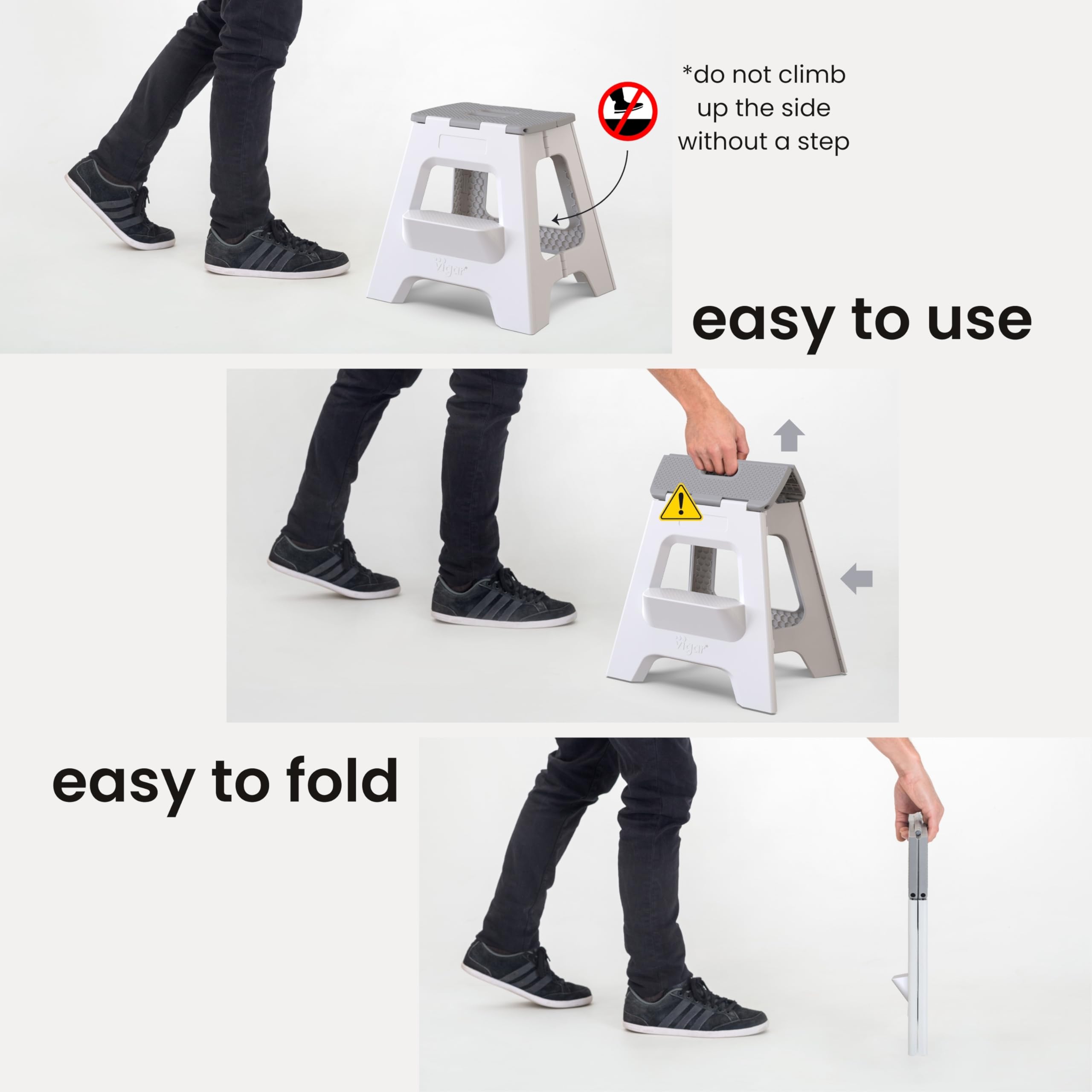 Vigar step stool features non-slip base and rubber feet