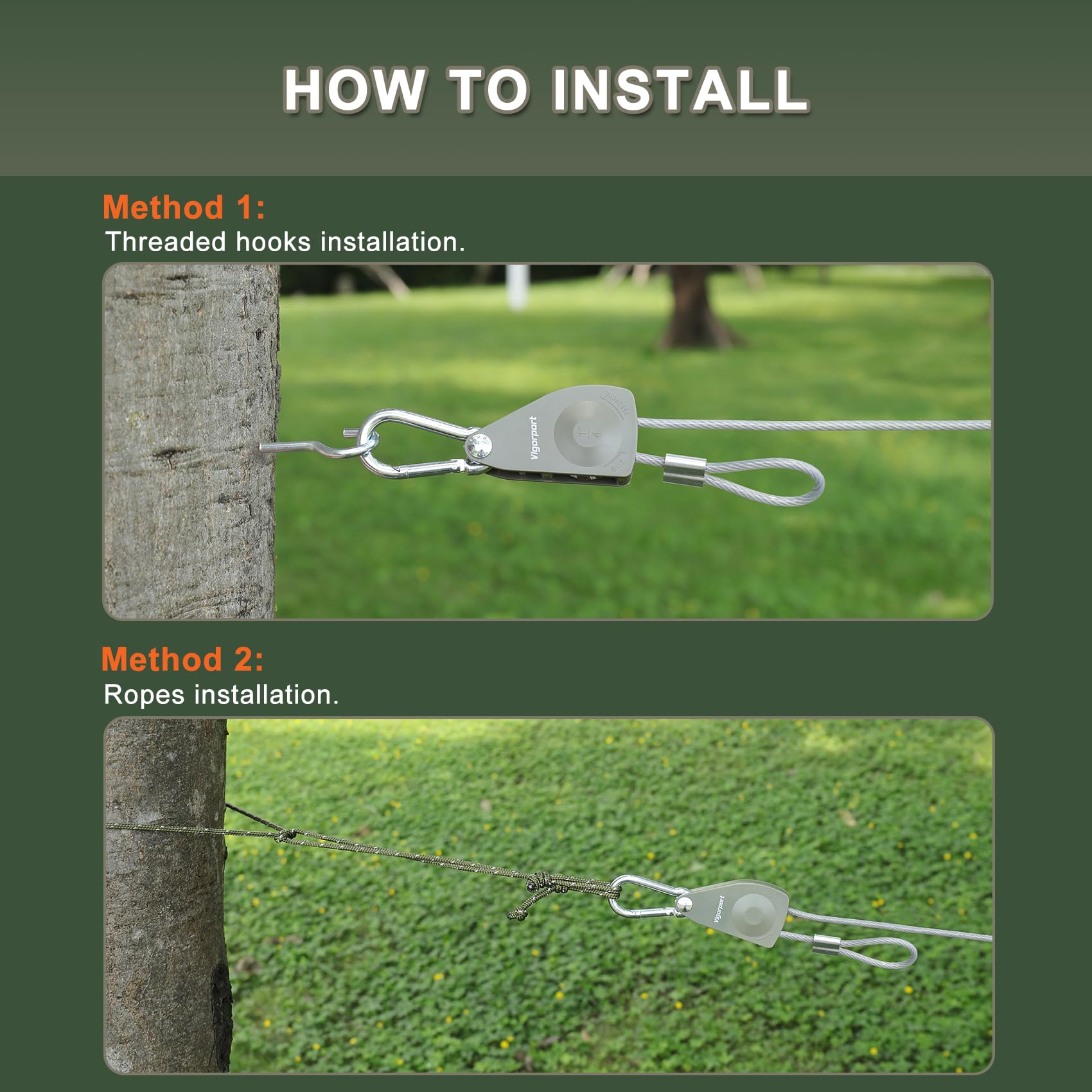 Vigorport stainless steel wire with nylon coating resists rust for balcony and camping use.