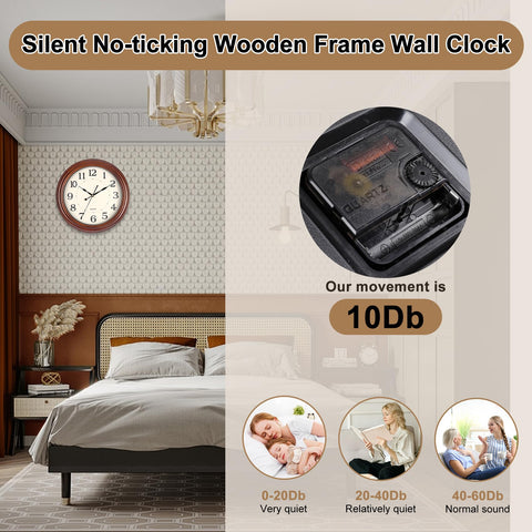 Vigorwise retro beige face wood clock enhances classic living room decor.