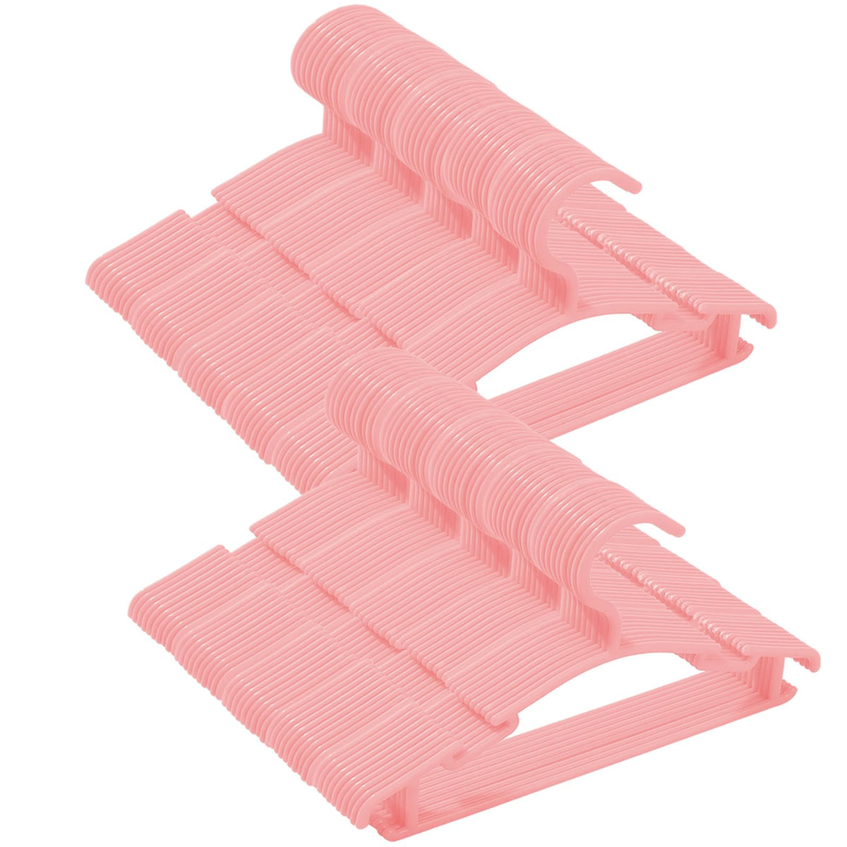 VIIBASE 100-pack pink nursery hangers keep baby clothes organized and tidy.