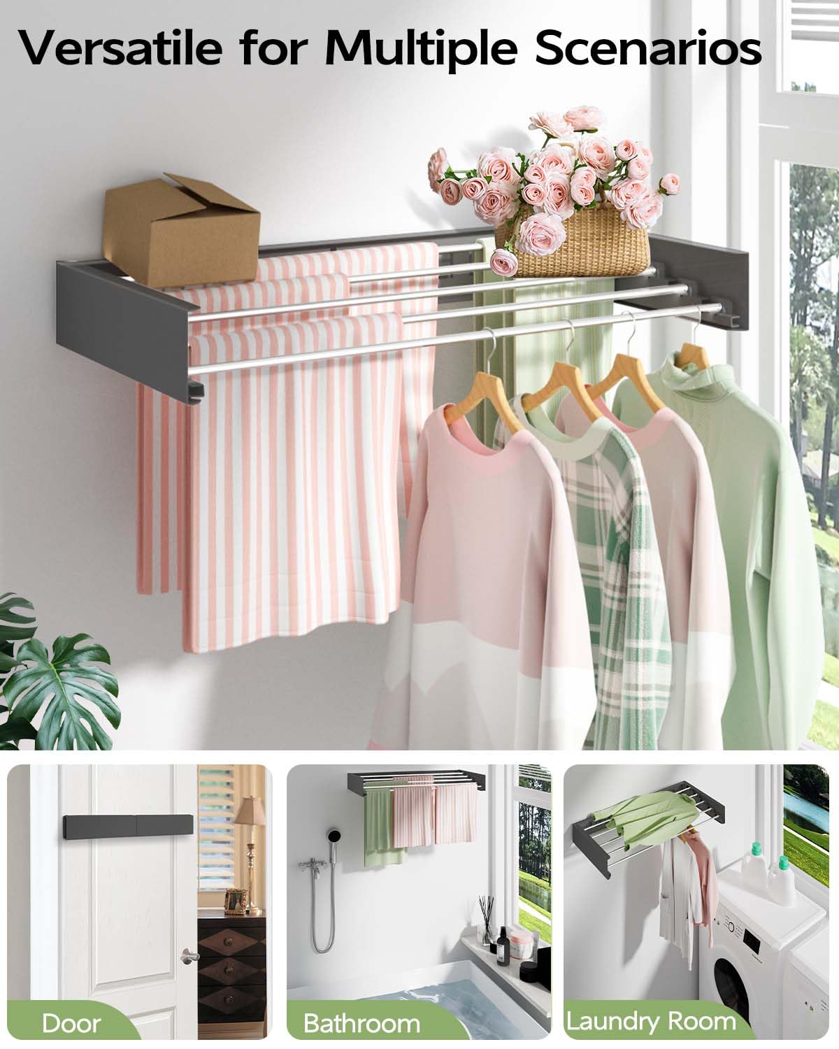 Vikaqi five-rod rack with sturdy stainless steel rails for heavy loads