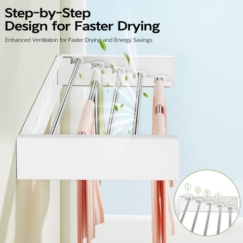 Vikaqi white finish offers a clean, modern look while drying garments.