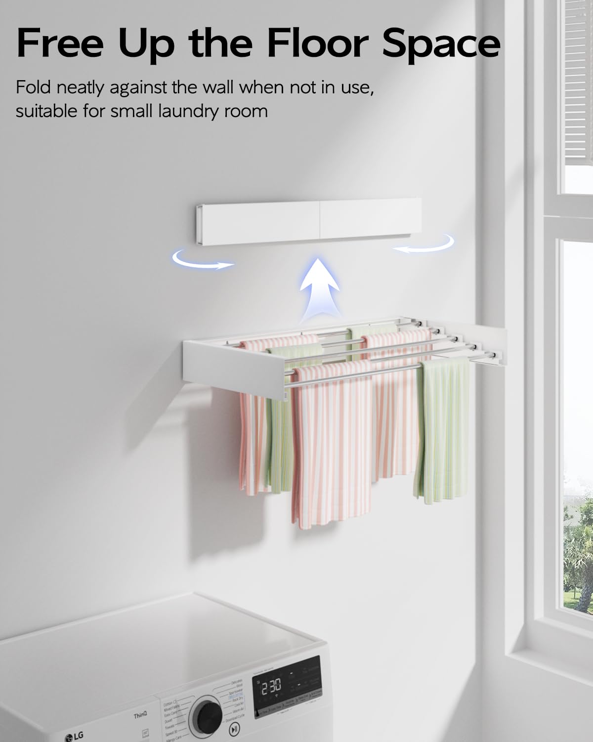 Vikaqi foldable wall-mount drying rack compactly folds for easy hidden storage