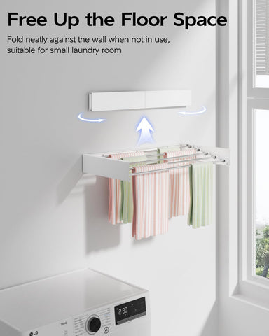 Vikaqi foldable wall-mount drying rack compactly folds for easy hidden storage
