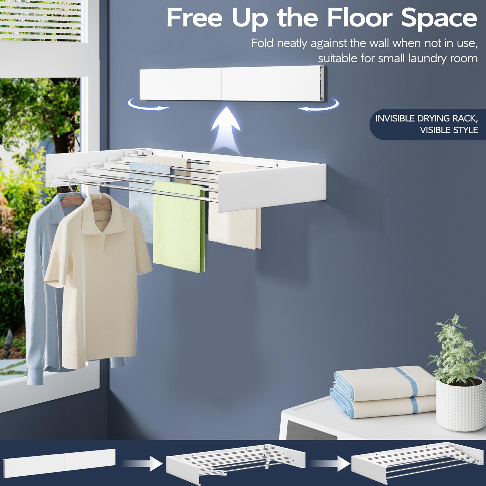 Vikaqi folding drying rack with five rods, ideal for indoor air drying.
