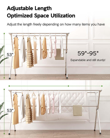 Indoor setup of the Vikaqi folding drying rack with clothes on the rack.