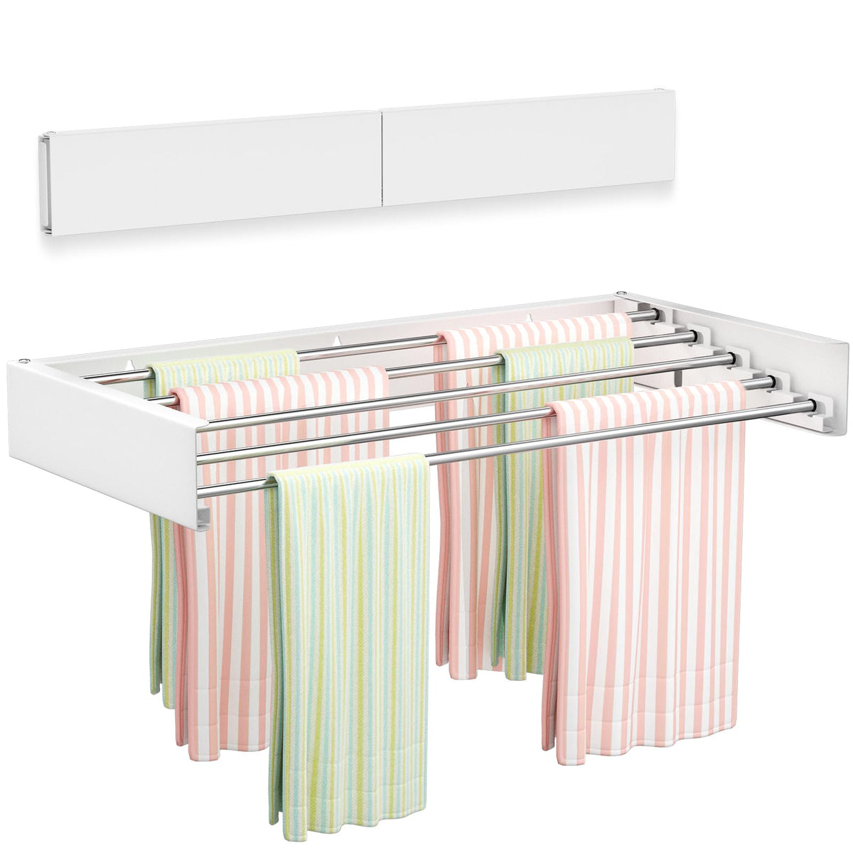 Vikaqi wall-mounted drying rack with five stainless steel rods for space-saving indoor drying