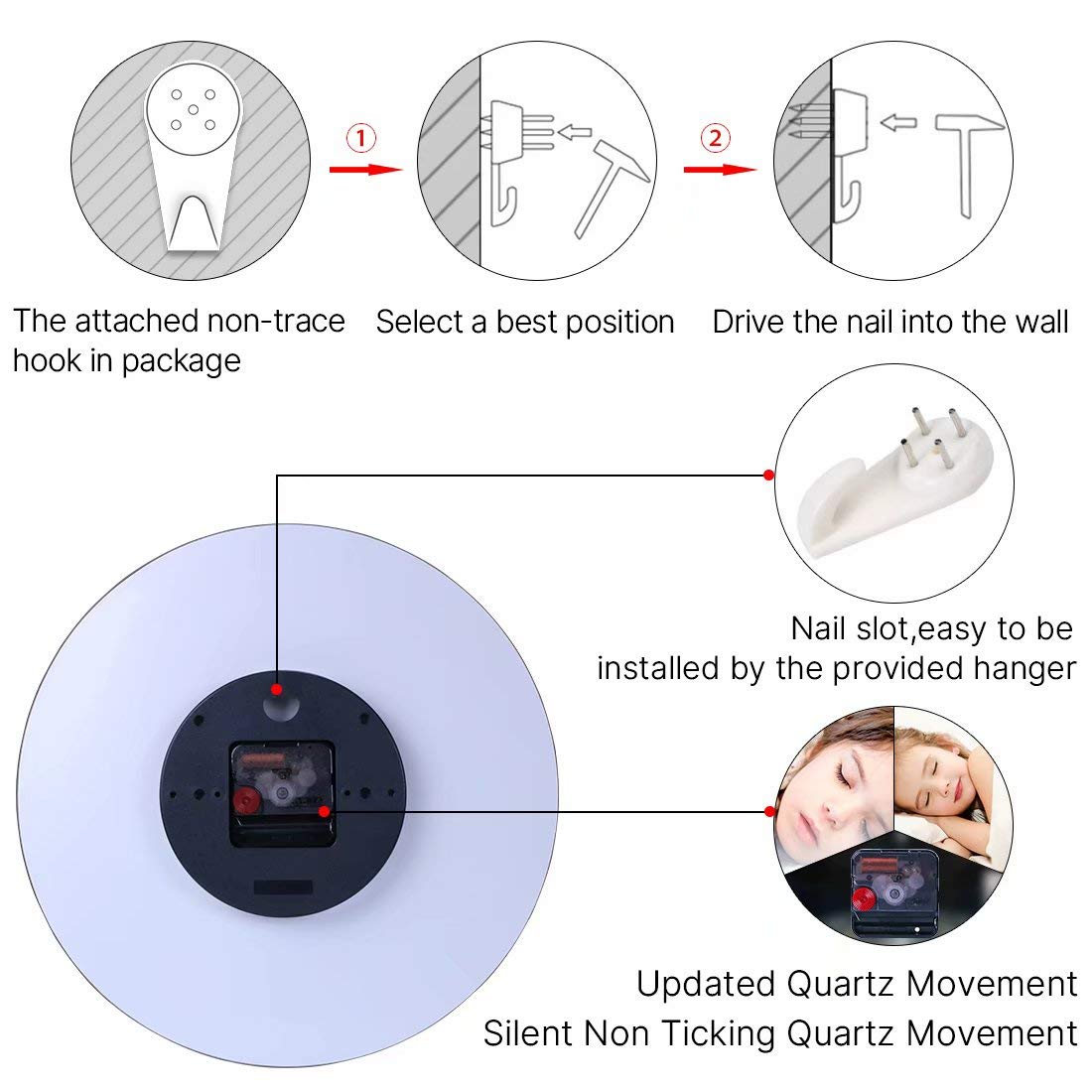 VIKMARI large-face clock suitable for bedrooms and bathrooms as decor