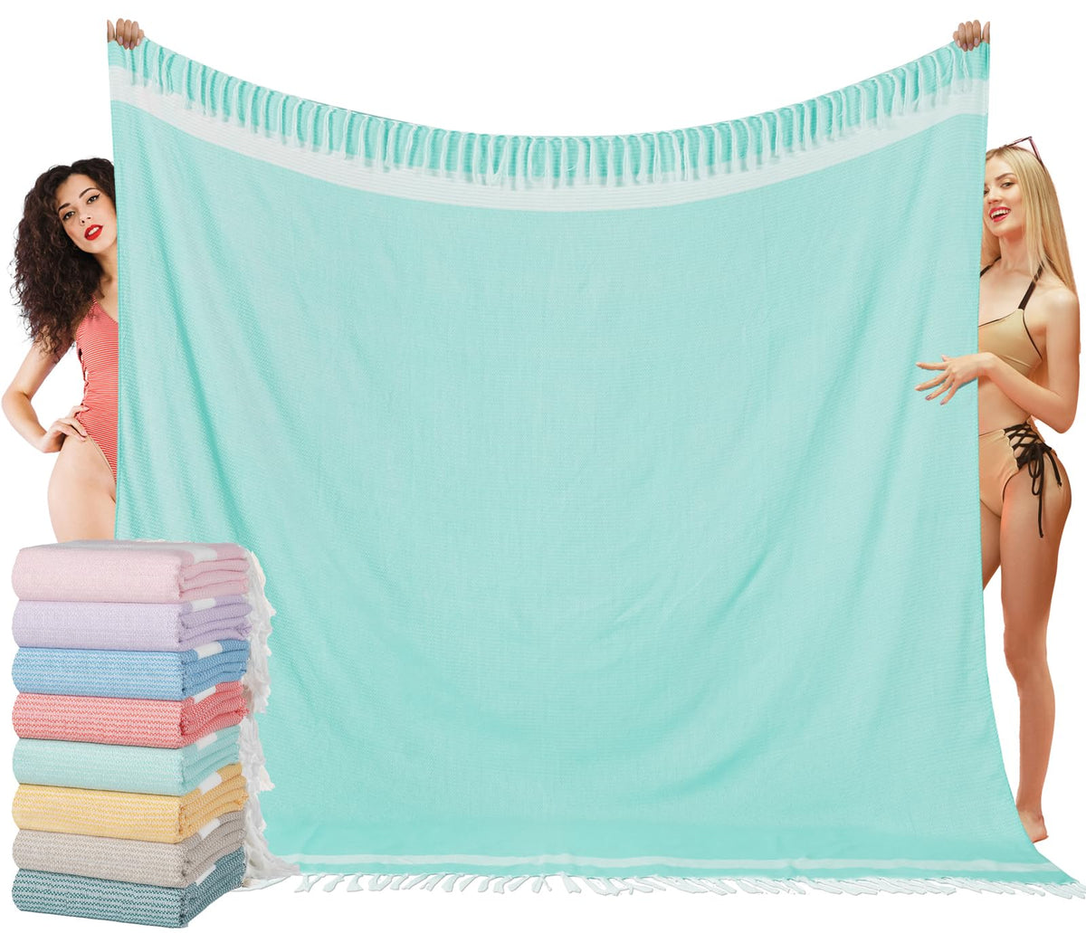 Vikumond oversized Turkish beach towel blanket, roomy and versatile for family outings