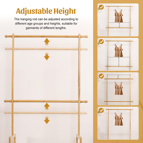 Vilaxing rack with adjustable hanging rods helps growing kids adapt.