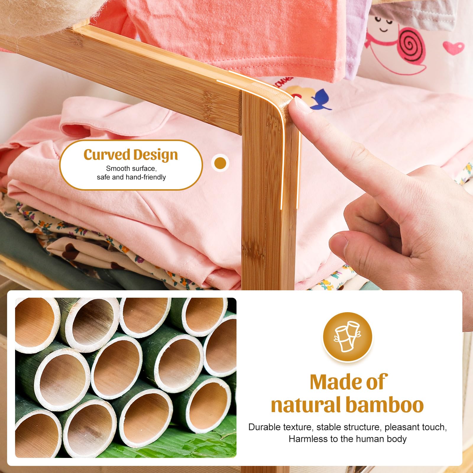 Vilaxing bamboo rack supports up to 121 lbs for steady storage.