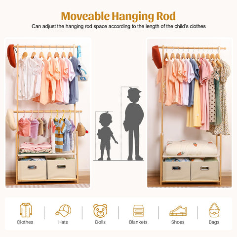 Vilaxing bamboo rack shows storage baskets ideal for toys and clothes.