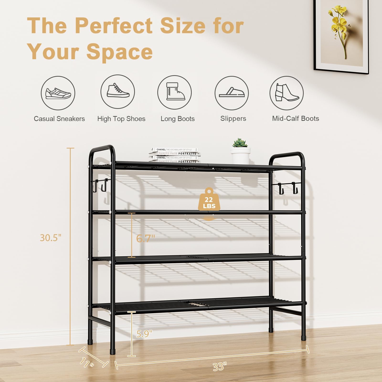 VILICK 4-tier rack with removable shelves for customization