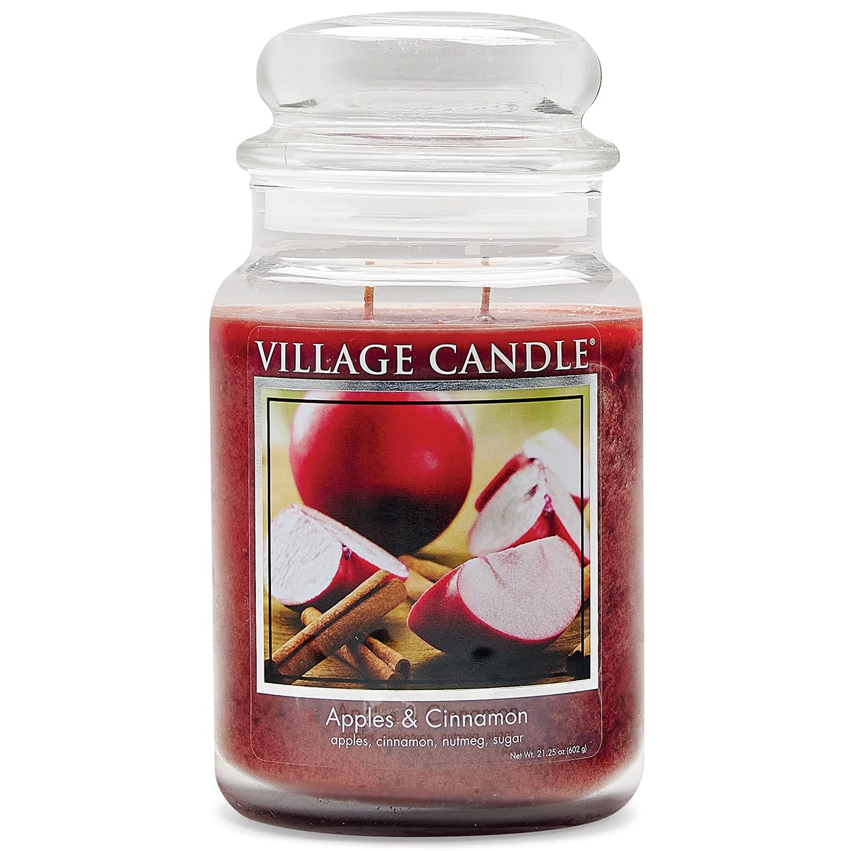 Village Candle Apples & Cinnamon jar front with inviting label and fragrance
