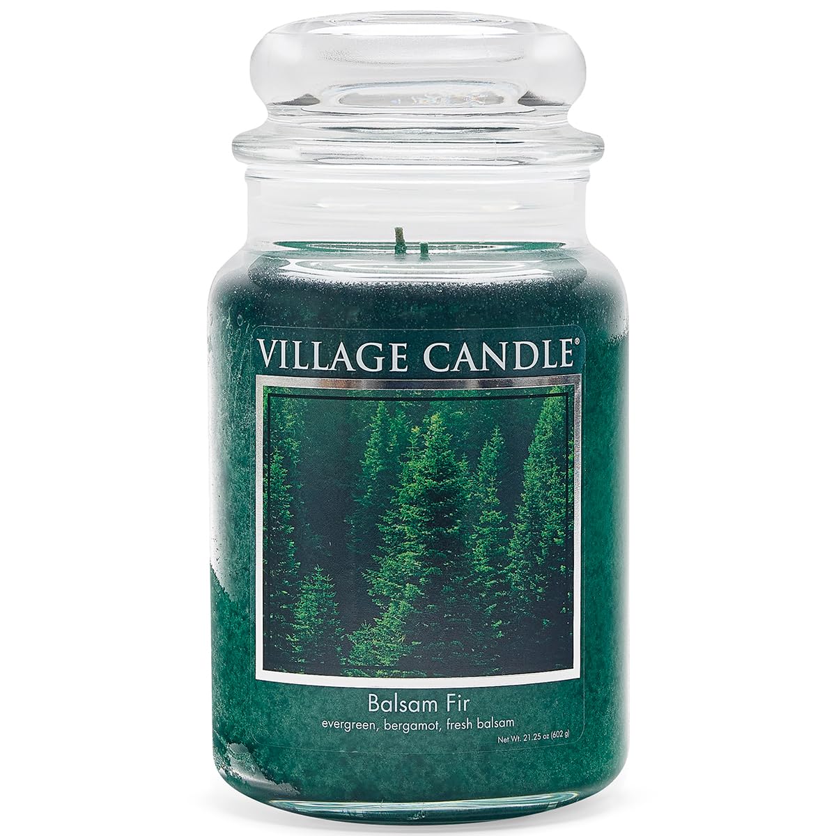 Village Candle Balsam Fir apothecary jar glows with evergreen fragrance for a cozy living space