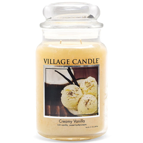Village Candle creamy vanilla large jar front view in ivory glass