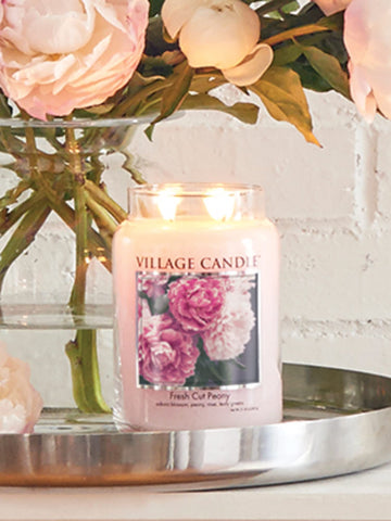 Village Candle Fresh Cut Peony demonstrates Sakura Blossom and Rose fragrance for a nuanced atmosphere