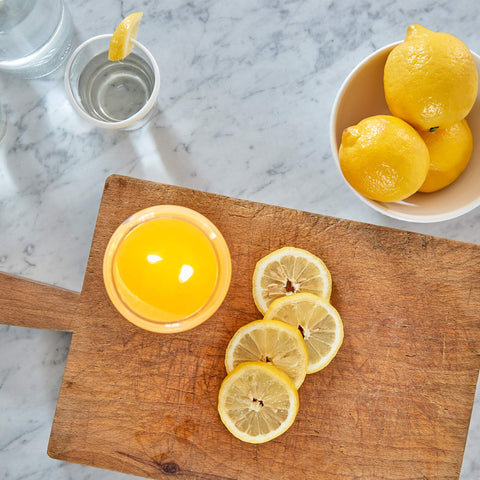 Village Candle Fresh Lemon large apothecary jar melt pool showing long-lasting fragrance