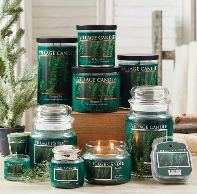 Village Candle green apothecary jar enhances Americana decor with long-lasting scent