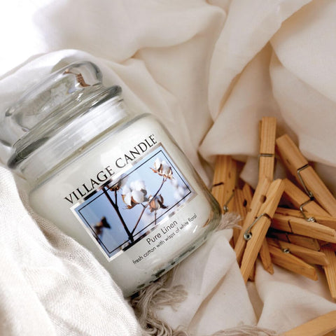Village Candle Pure Linen with dual-wick design for cleaner, more even burn.